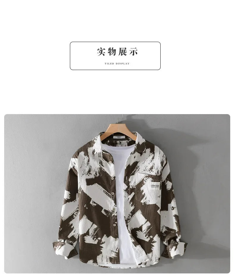 High-quality long-sleeved shirt for new autumn fashion, trendy brand, handsome business style, textured striped shirt, slim fit