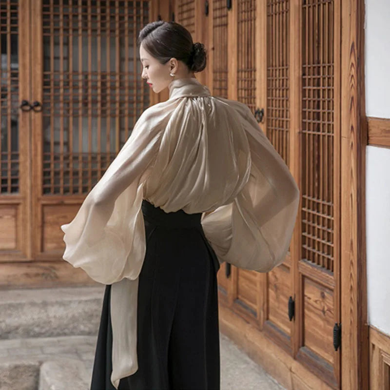 Elegant Chiffon Lantern Sleeve Blouse