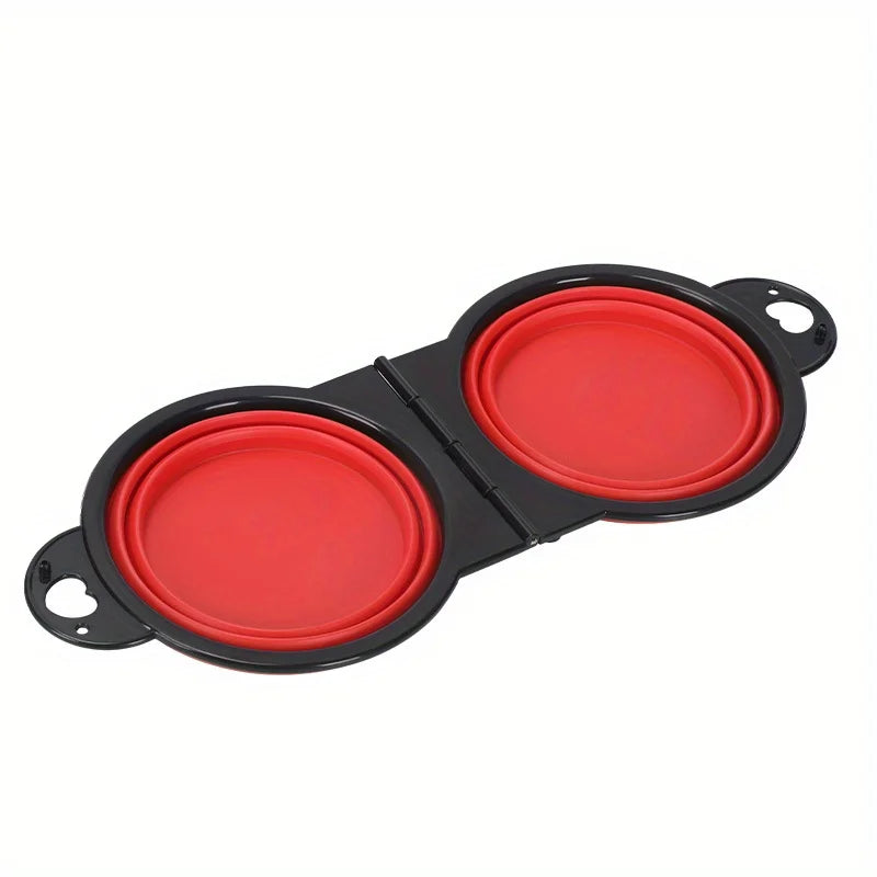 Portable Pet Folding Bowl, Outdoor Dog Double Bowl for Water and Food Sharing, Cat Bowl, Pet Dog Food Basin, Suitable for Travel