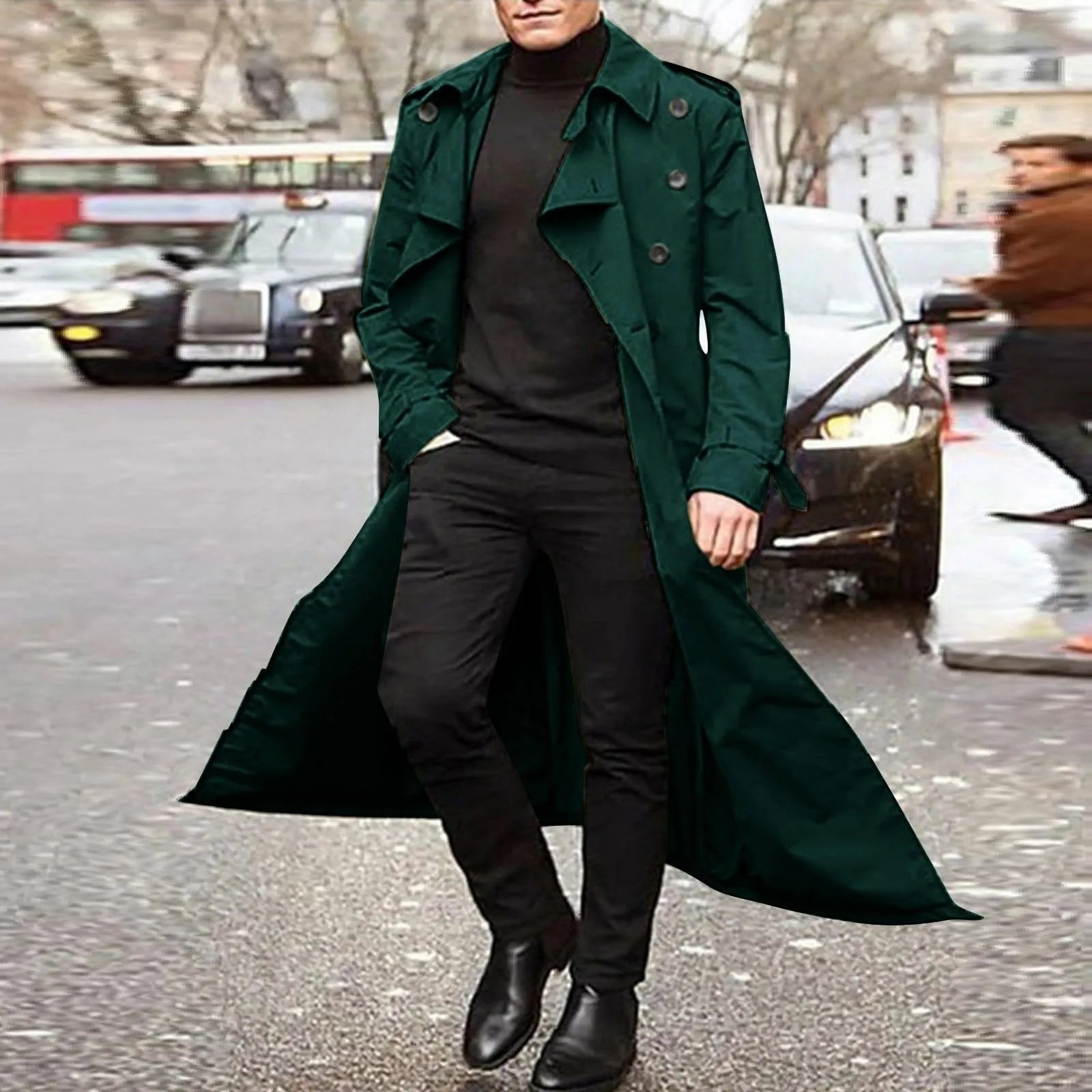 Men’s Luxury Full-Length Trench Coat – England Style Business Overcoat