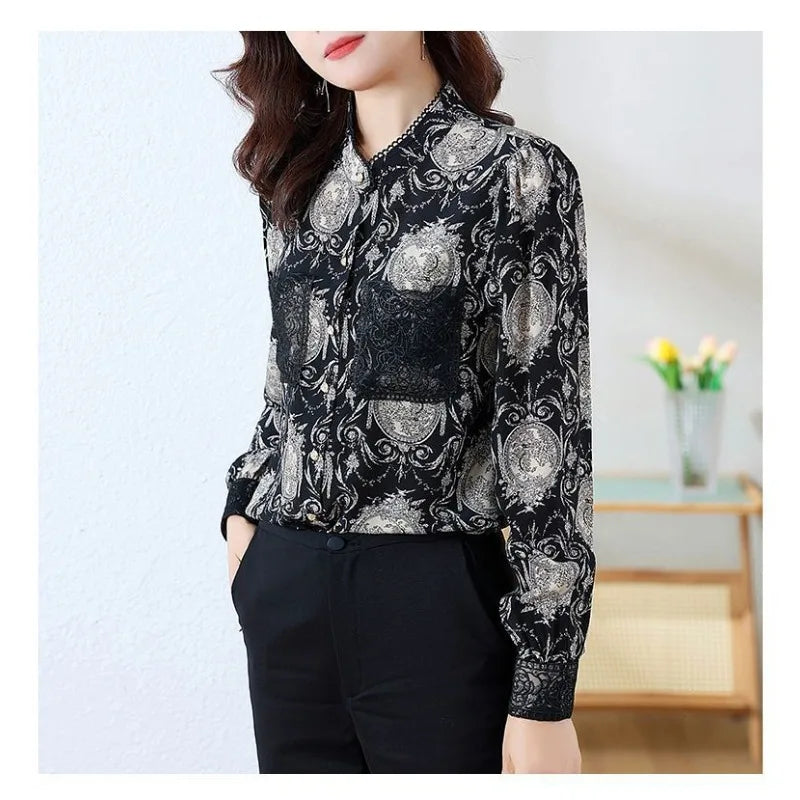 Printed Satin Commuter Shirt Women