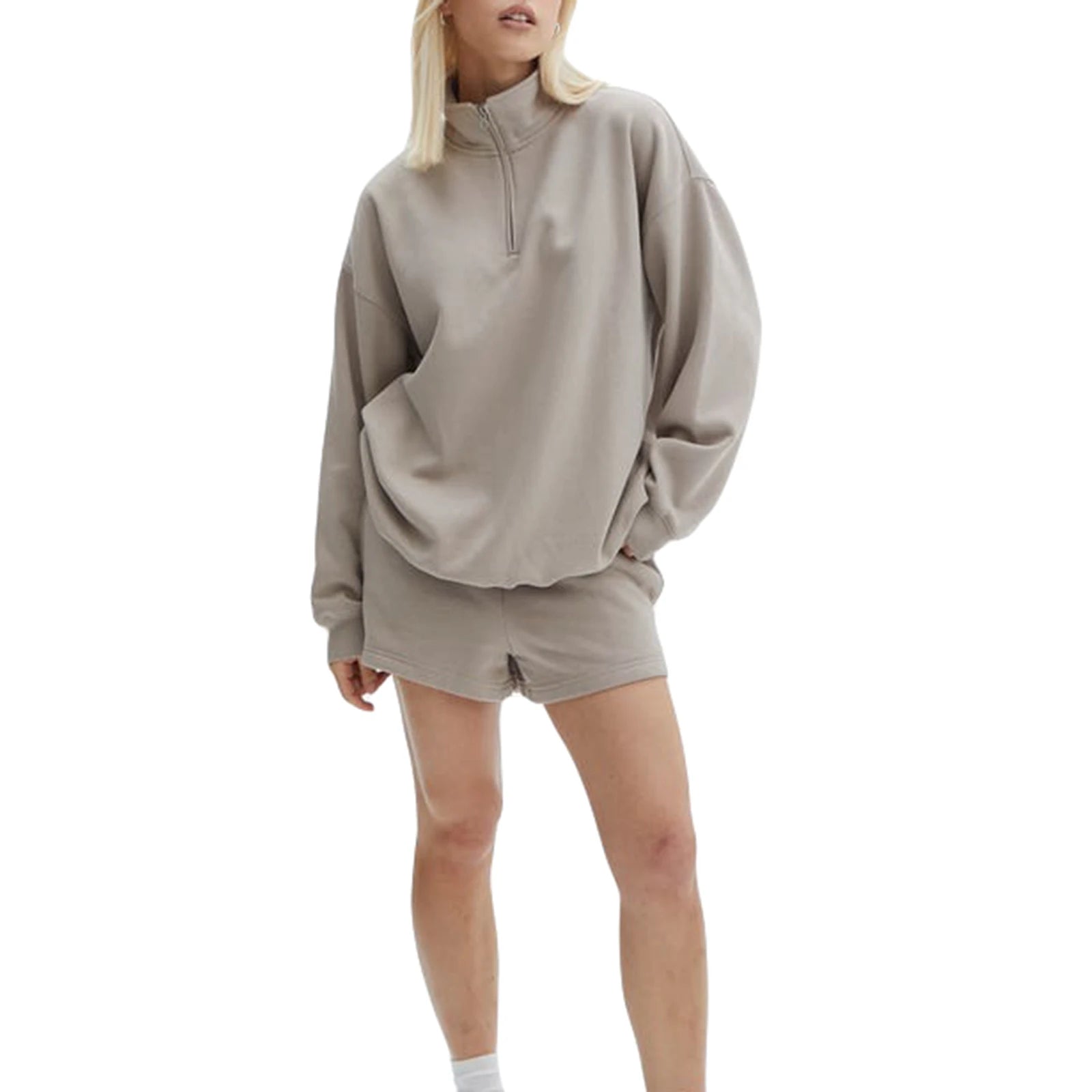 Velvet Zip Sweatshirt Shorts Set