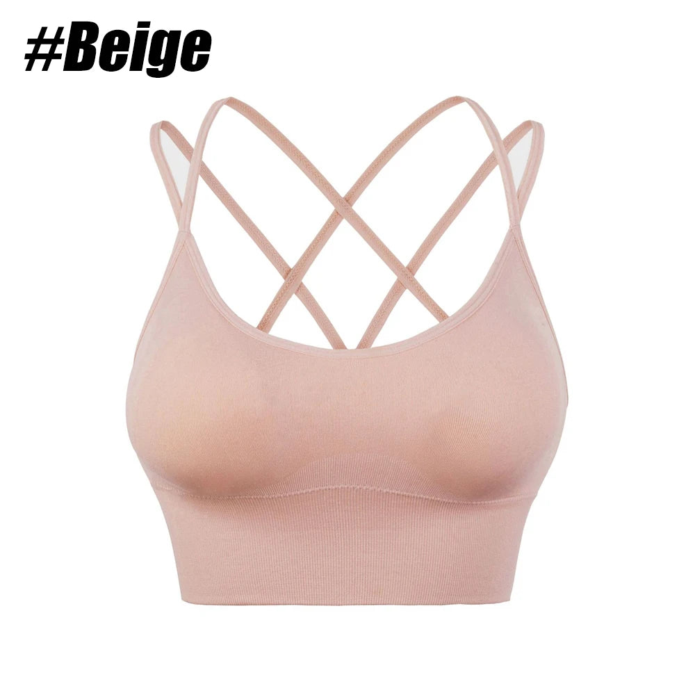1Pcs Women Sports Bras Seamless Criss Cross Back Sexy Padded Fitness Yoga Vest Gym Running Crop Top Breathable Beauty Bras