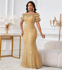 Elegant Off Shoulder Evening Gown, Party Cocktail Dress for Dinner Banquet