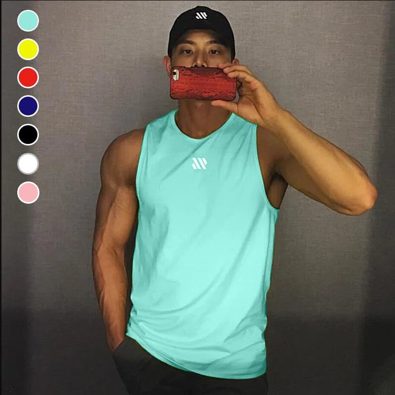 Mens Workout Tank Tops Mash Fabric Quick Dry Muscle Sleeveless Shirts Cut Off Slim Fit  Bodybuilding Gym Tees Singlet