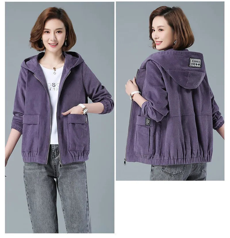 Corduroy Hooded Loose Jacket