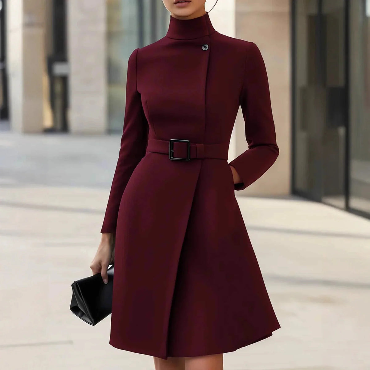 Elegant Turtleneck A-Line Mini Dress