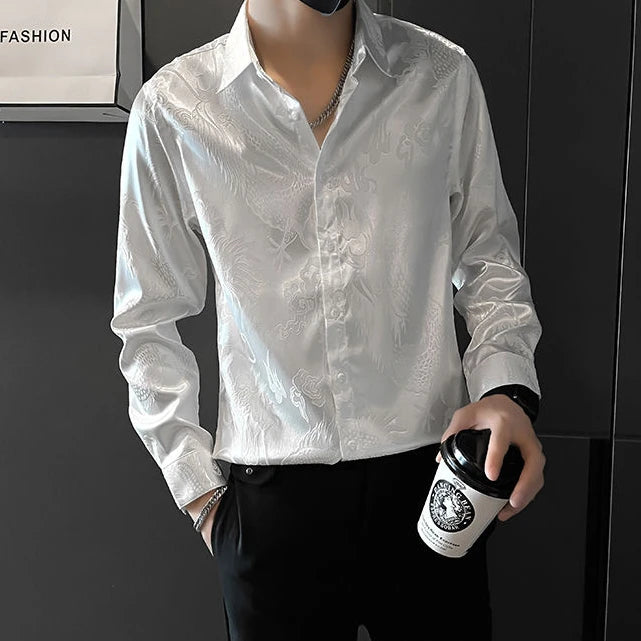 Slim Luxury Print Shirt Men