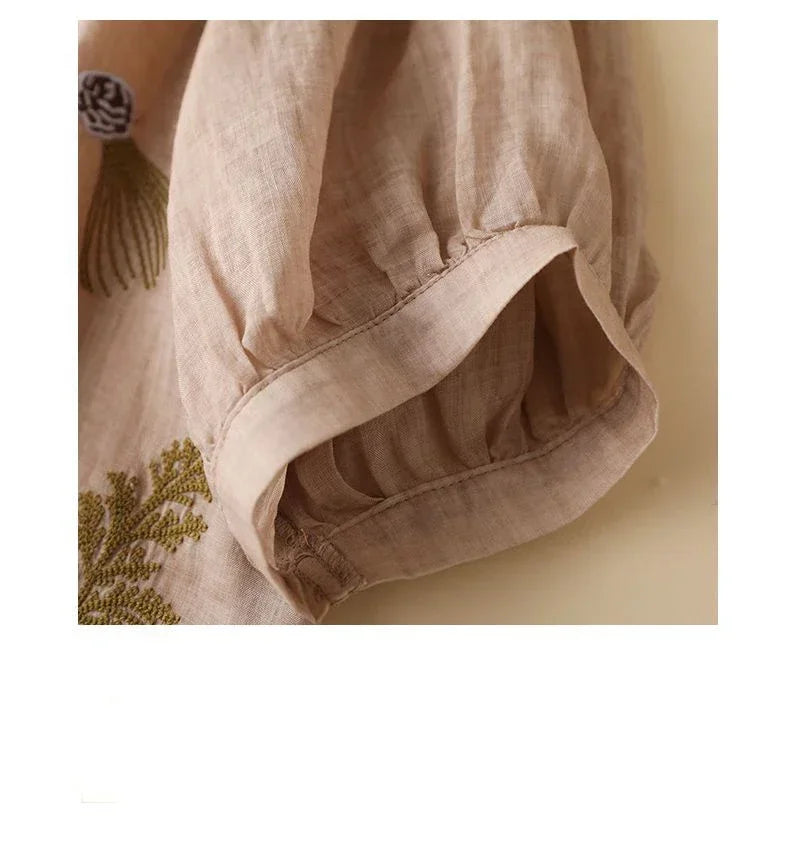 Embroidered Cotton Linen Casual Shirt