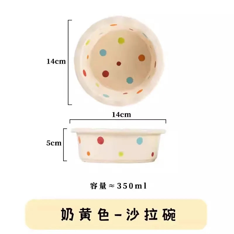 Pet Bowl Cute Ins Storm Dot Ceramic Bowl Dessert Breakfast Bowl Home Cat Dog Bowl Feeding Basin  Cat Caramics Supplies
