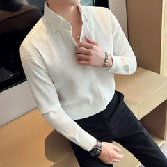 Slim Waffle Business Shirt Men