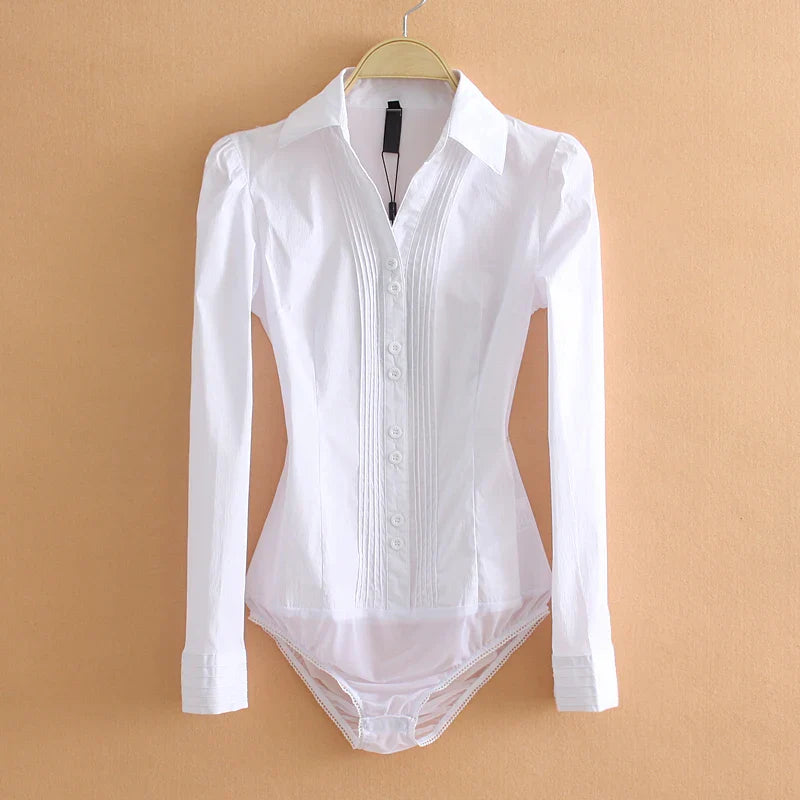 Elegant Pleated Office Bodysuit Blouse