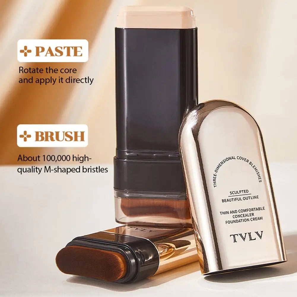 Waterproof Concealer Foundation Stick With Brush - All-in-One Long-Lasting, Oil Control, Brightening Makeup Natural Matte Finish