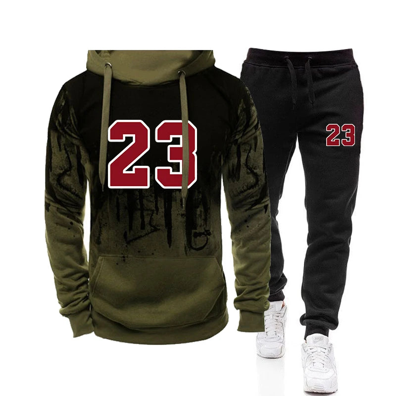 Mens Tracksuit Sports Printed Single Piece Sweatshirt Sweatpants Daily Jogging Mens Clothing Casual Splash-ink Hoodie Pants 2025