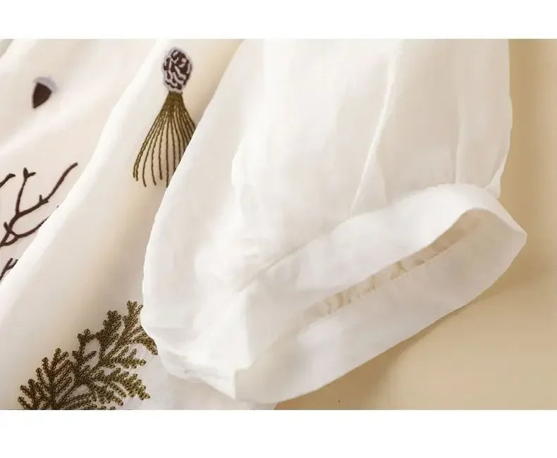 Embroidered Cotton Linen Casual Shirt