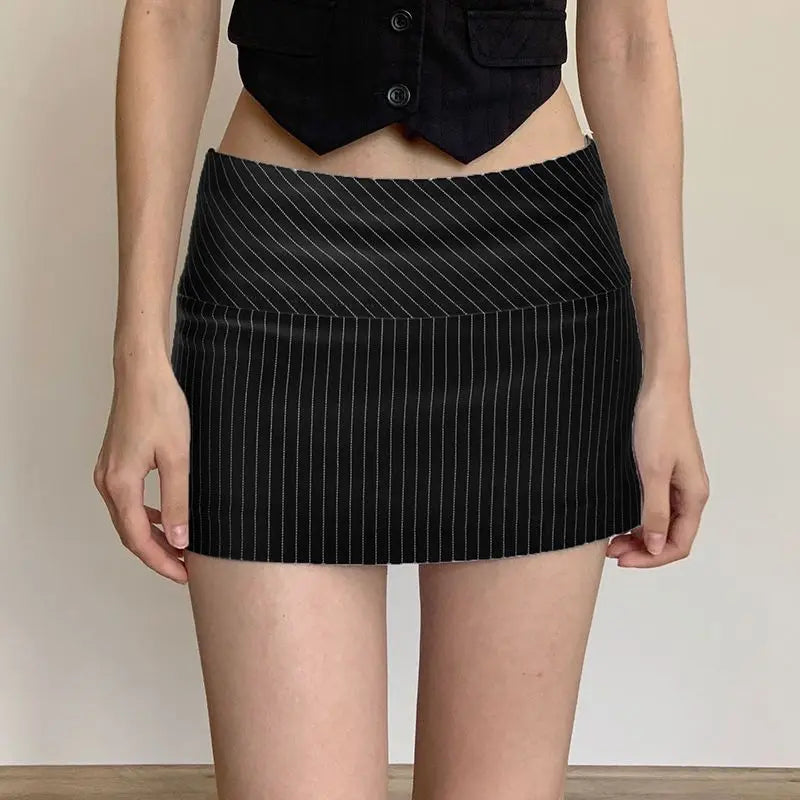 Women Low Waist Skirts Stripes A-line High Waist Skirt for Women Hips Spliced Short Skirt Ladies Bodycon Layered Mini Bottoms