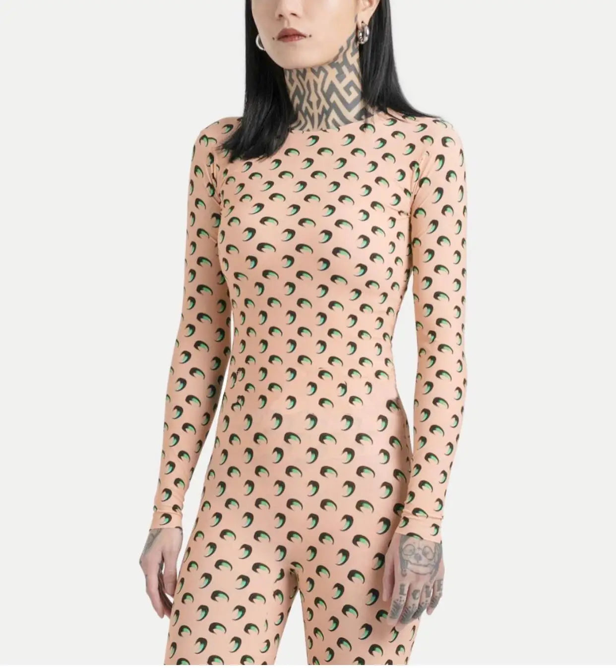 Women Jumpsuit Y2K Streetwear Moon Print Jumpsuit Elastic Long Sleeve Round Neck Autumn Sexy Fashion Bodysuit