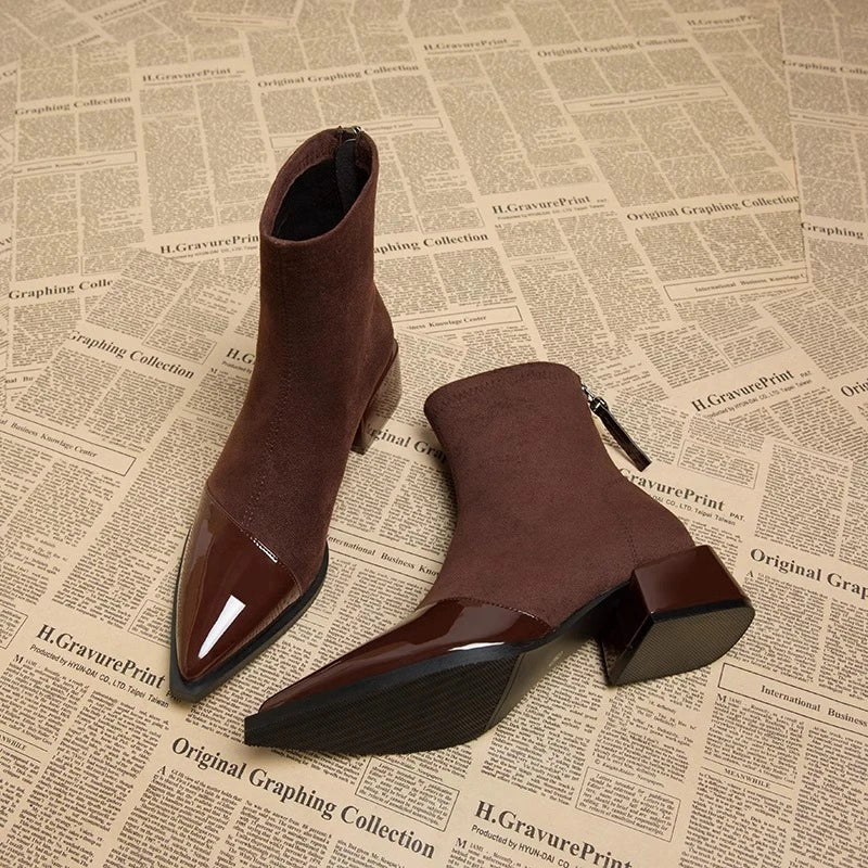 Pointed Mid Calf Chelsea Heels