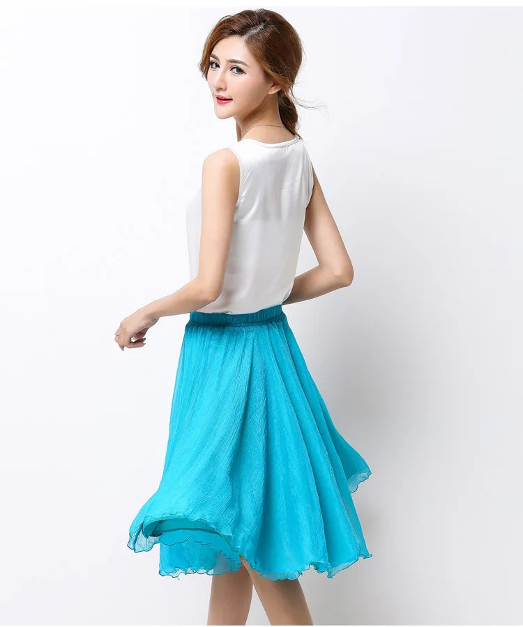 Silk Pleated High Waist Midi