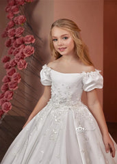 Elegant Flower Girl Dresses for Wedding Satin Beaded Floral Floor Length Girl Kids Birthday Party First Holy Communion Gown