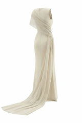Women's Formal Evening Gowns Ivory Bridesmaid Dress With 3D Floral Applique Draped Cape Evening Dresses Wedding Dress