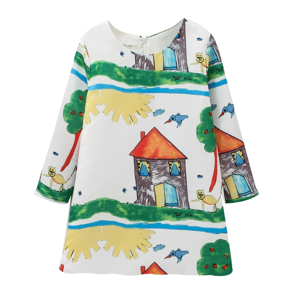 Printed Flower Casual Girls Dress