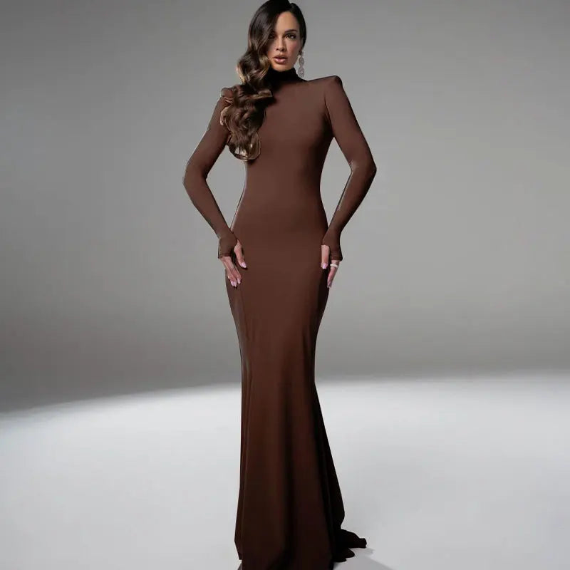 Backless Turtleneck Slim Maxi Dress