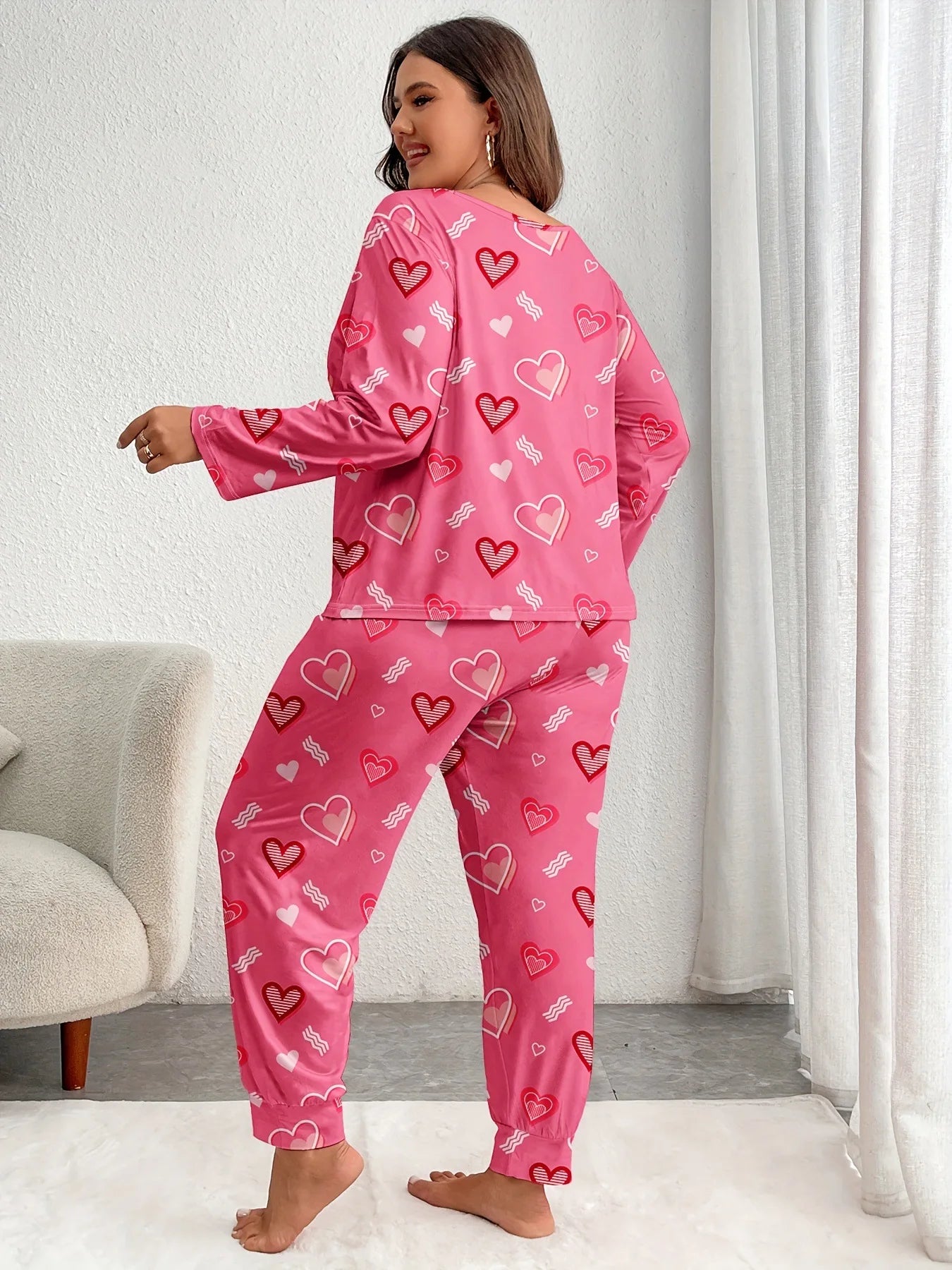 Plus Heart Print Pajama Set
