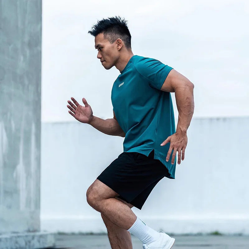 Men's Gym T Shirts Quick Dry Short Sleeve Summer Sports T-shirt Elastic Fitness Workout Tops Casual Bodybuilding Athletic Tee