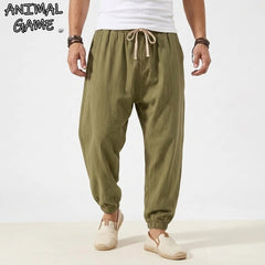 Men's Joggers Streetwear Casual Harem Pants Sport Large Sweatpants Korean Breathable Cotton Trousers Elastic Waist Long Pants