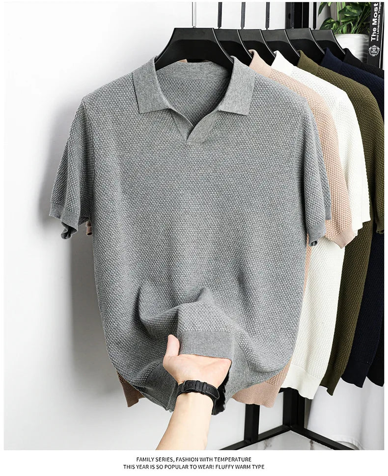 100% Cotton Short-sleeved POLO Shirt Men's Lapel Knitted T-shirt High-end Casual Bottoming Versatile Men's Short-sleeved Men's T