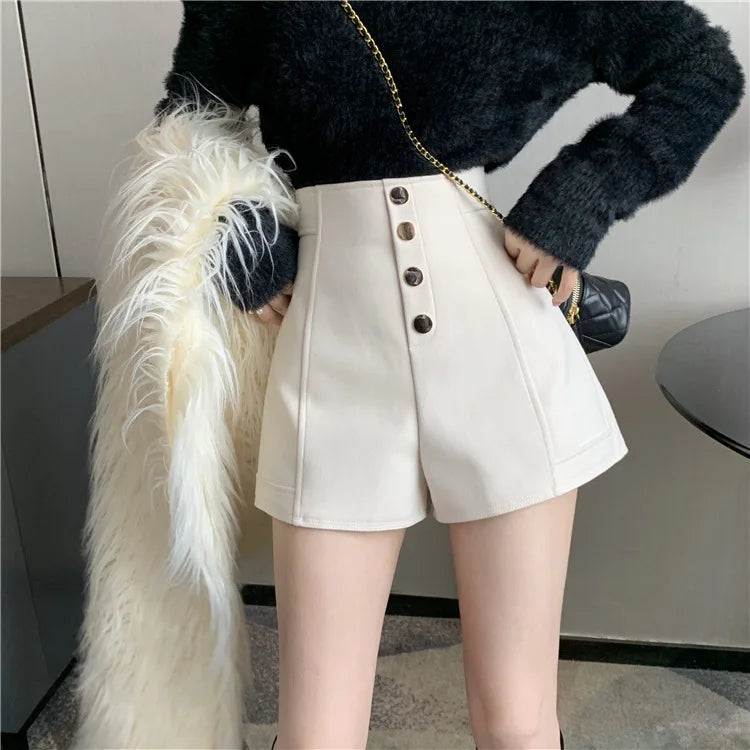 Black Shorts Women Spring Summer New Wide Leg Pants High Waist Single BreastedAApricot casual hot pants