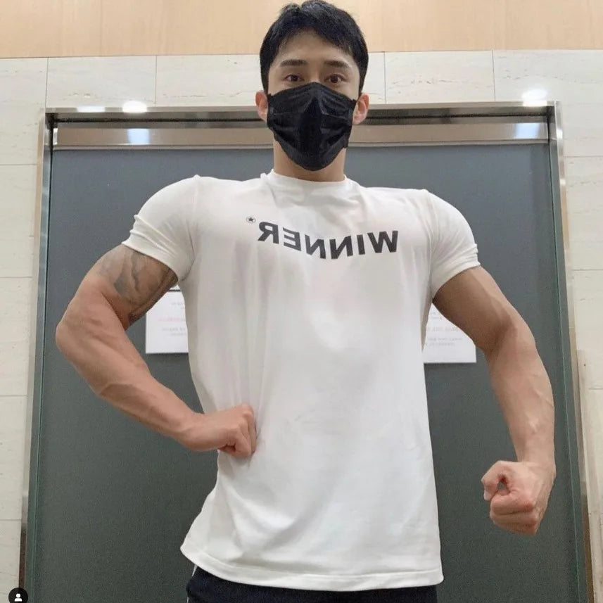 Men Muscle Shirt Slim Fit Bodybuilding Tshirt Men Workout Fitness Shirts Top Tees