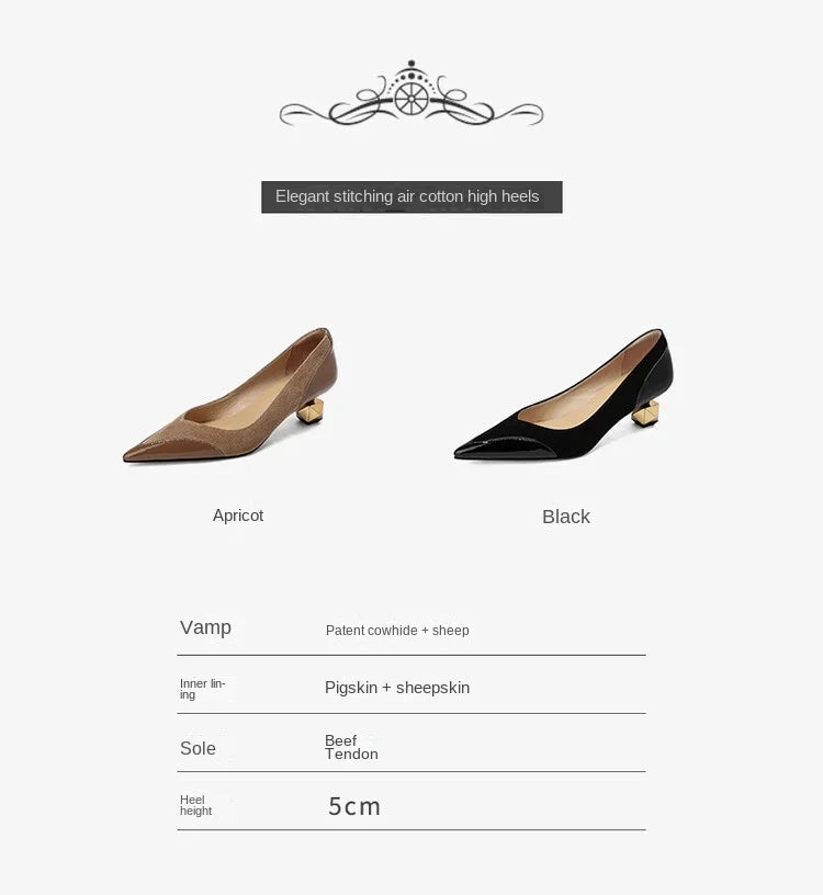 Middle Heel High Heels Women 2026 Spring Autumn Korean Fashion Splicing Pointed Shallow Shaped Heel Thick Pimps Shoes for Women