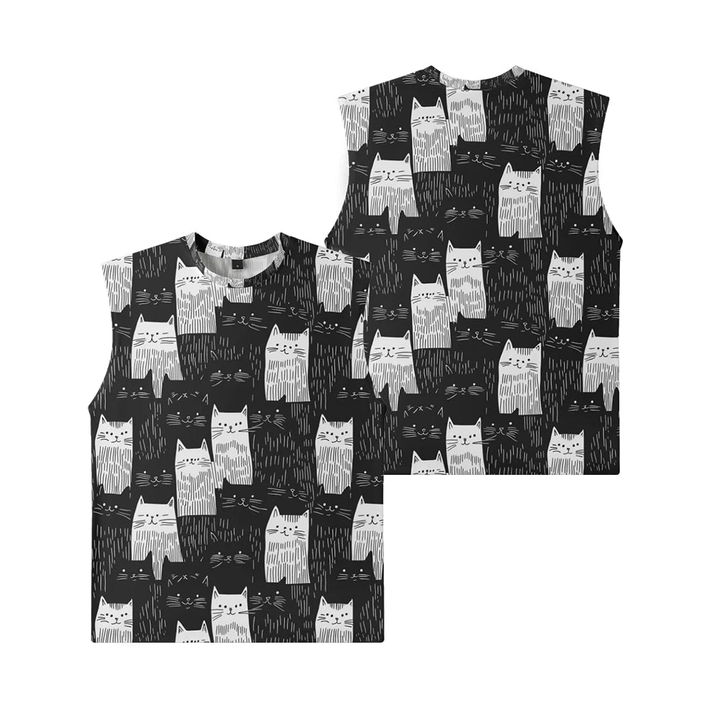 Black Bats Cute Cats Kitty Men Tank Top Gym To Street Sleeveless Bold Color Breathable Training Fit Vest Muscle Fitness Clothing