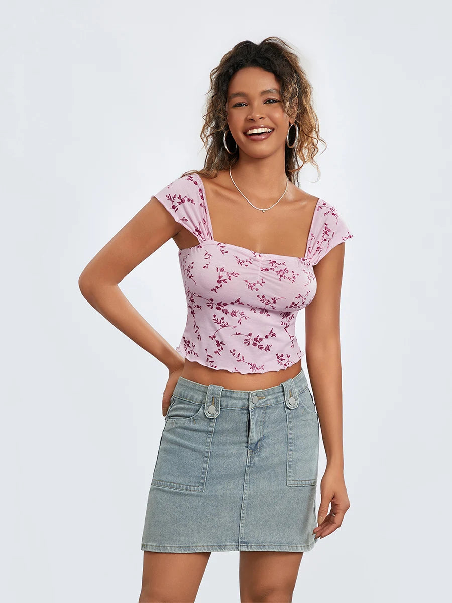 Floral Crop Street Top
