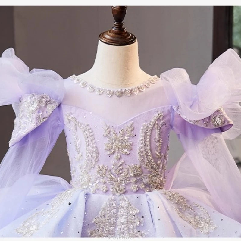Wed Dress 2024 Flower Girl Wedding Dresses Costume Children Girls Birthday Party Princess Gown Vestido Kids Host Piano Outfit