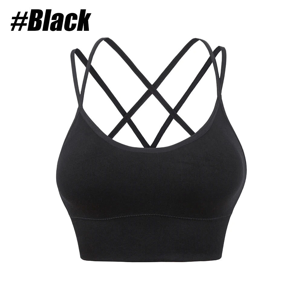 1Pcs Women Sports Bras Seamless Criss Cross Back Sexy Padded Fitness Yoga Vest Gym Running Crop Top Breathable Beauty Bras