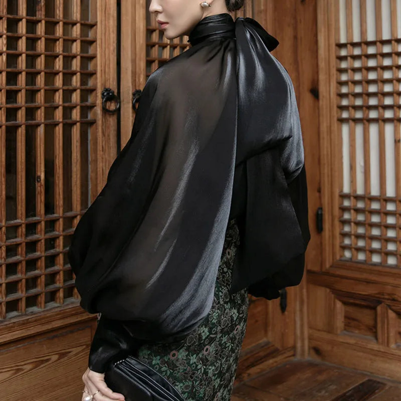 Elegant Chiffon Lantern Sleeve Blouse