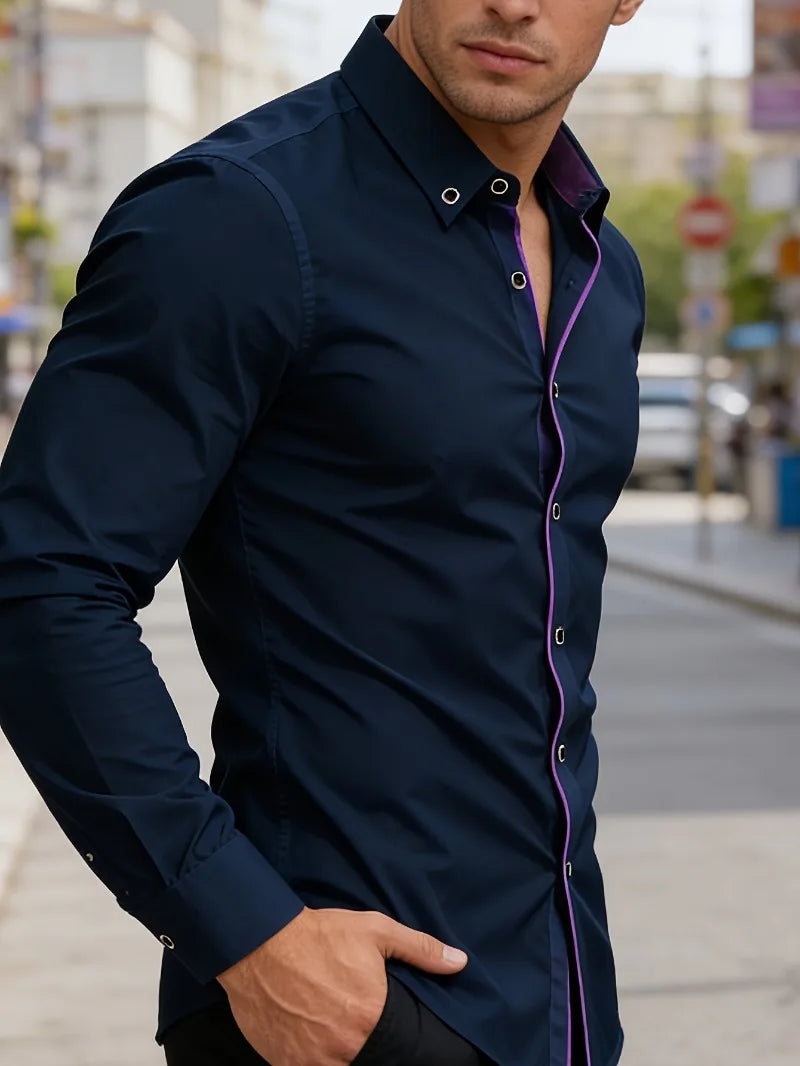 Patchwork Elastic Business Casual Shirt