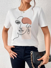 Women T-Shirts Fashion Simple Women's Face Print Tees Casual Soft Short Sleeve Tops Comfortable Street Clothes graphic t shirts