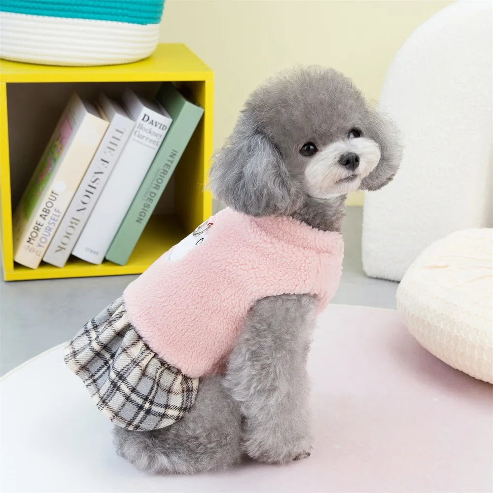 Cute Pet Dress Autumn Winter Plaid Princess Skirt Small Dog Coat Puppy Party Clothes Poodle Yorkie Apparel