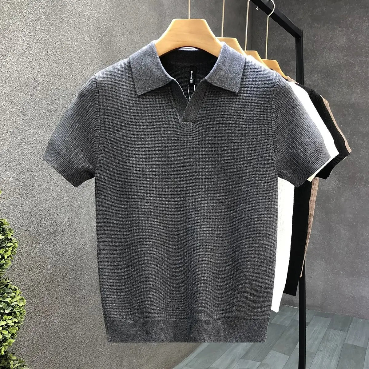 2026 Men's Summer Polo Shirt Korean Style Slim Wrinkle Resistant Collar Solid Color T-Shirts Casual Thin Sleeve Trendy Knit Tops