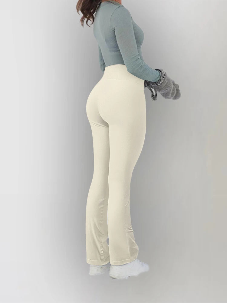 Solid Leggings for Women Seamless Knit Yoga Pants Flared Trousers High Waist Hip Liftting Tights Slim Casual Sports Leggings