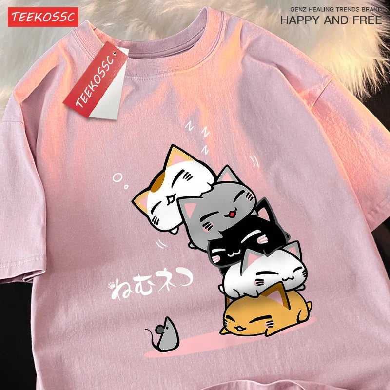 Stacked Cats Oversized Cotton Tee