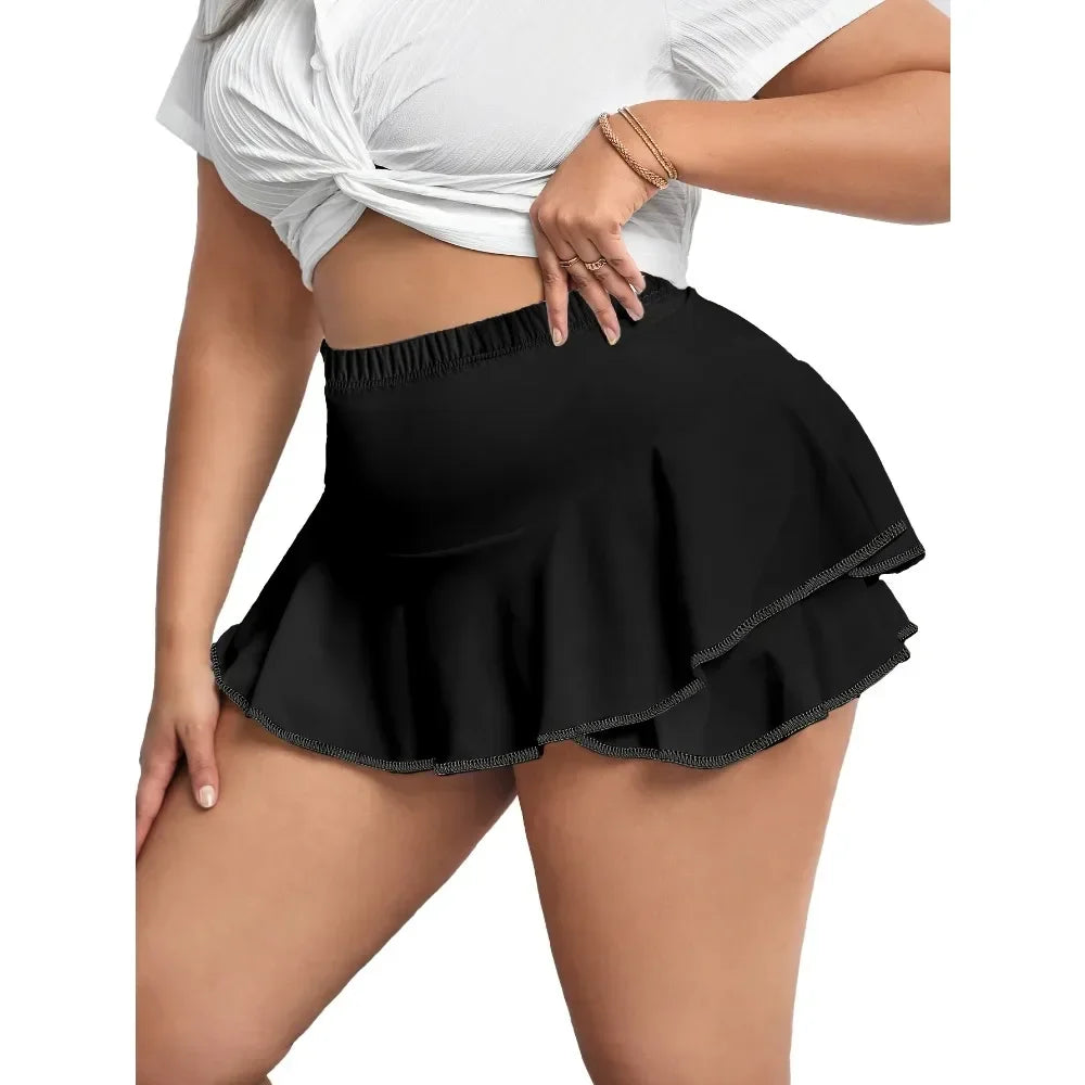 Plus Size 1XL-5XL Women's Skirts Sexy Pleated Home Skirts Skirts with leggings Solid color skirts