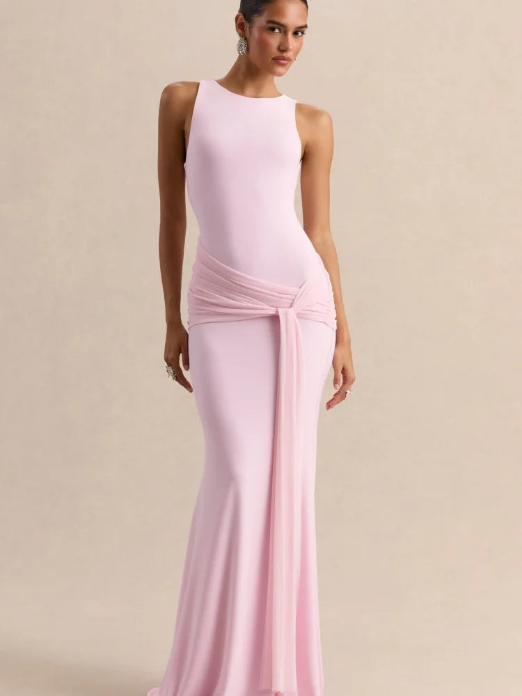 Elegant Mermaid Evening Dress Draped Detachable Cape Sleeveless Bodycon Maxi Gown Wedding Party Elegant Draped Formal Dress