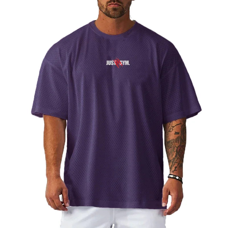 Men's Running T-Shirts Oversized Loose Sports Half Sleeve T Shirts Summer Mesh Quick Dry Fitness Workout Just Gym Clothing
