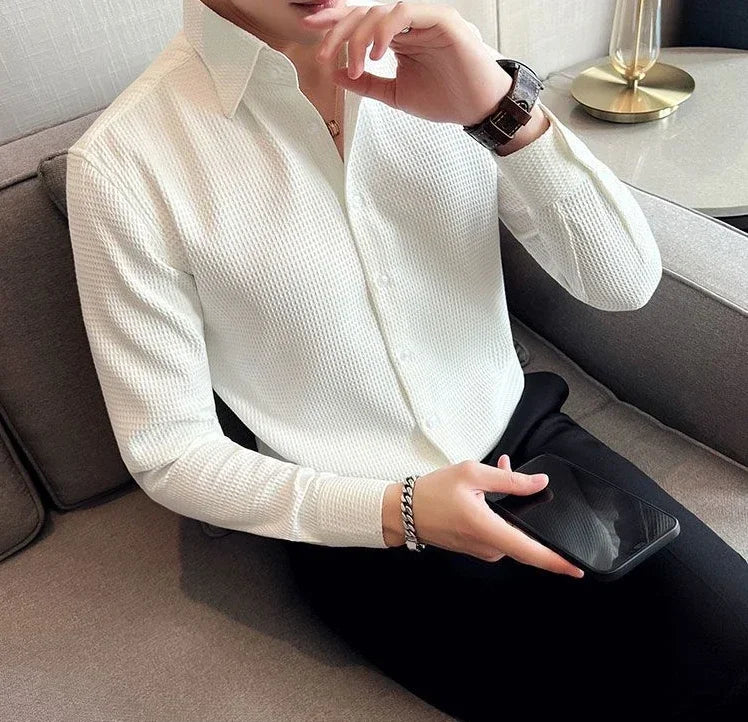 Slim Waffle Business Shirt Men
