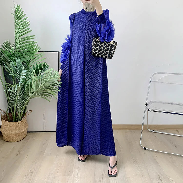 Women Elegant Evening Party Dresses 2025 Summer New Solid Colour Classic Long Sleeve Plate Flower Design Prom Dresses Female